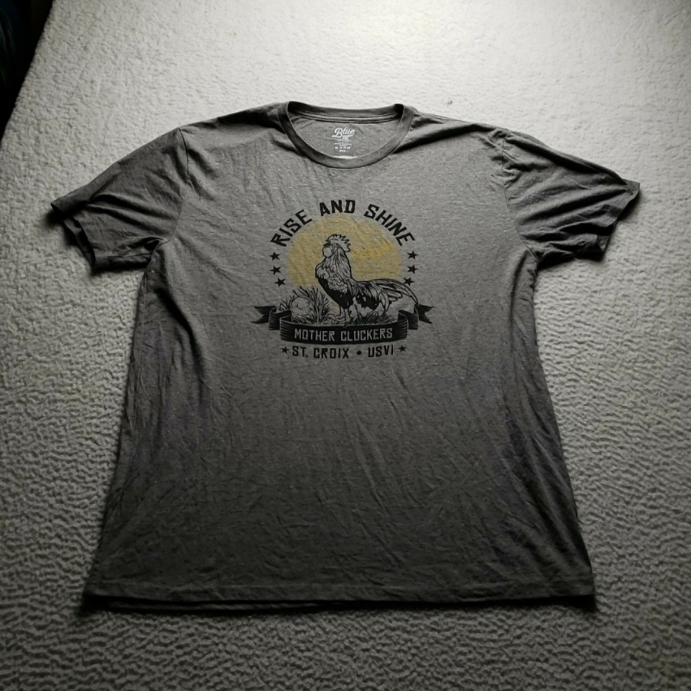 Blue 84 Shirt Mens 2XL Gray Rise & Shine Mother Cluckers Rooster Graphic Tee